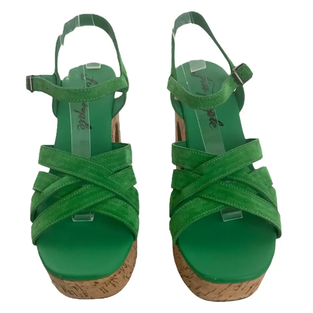 Free People Lisbon MJ Platform Sandals In Goddess Green Suede Size 39.5